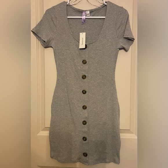 Nwt alya Sz-S Aline Gray Ribbed Tee-Shirt Dress Simplicity w/Eight Faux Buttons - Picture 5 of 16